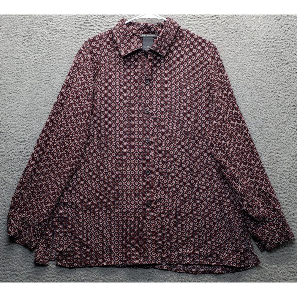 Chelsea & Theodore Shirt Womens Large Multi Floral Side Slit‎ Collared Button-Up